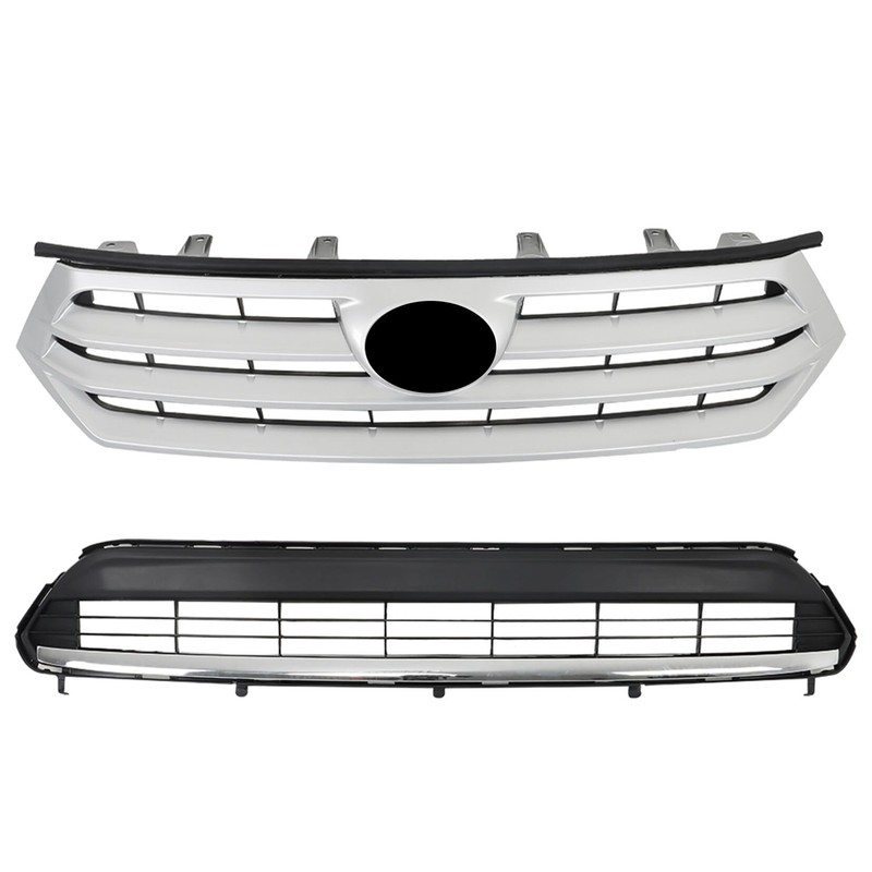 SEBLAFF Chrome Front Bumper Upper and Lower Grille Assembly Set