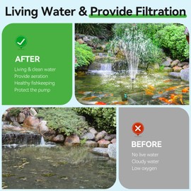 POPOSOAP 30W Solar Pond Filter with Fountain Pump, Pond Filters for Outdoor Ponds with 430GPH Pond Pump & 4 Fountain Heads and 6.5Ft PVC Tubing for Garden Water Features Waterfall Koi Pond P3303