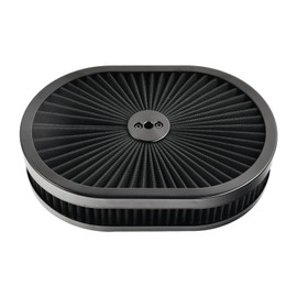 BIGREAT 12''X2'' Oval Super Flow Air Cleaner Filter Assembly 5-1/8" Carb Neck Washable and Reusable Replacement V8 Air Cleaner Compatible With GMC Chevy Ford Chryler Dodge Black