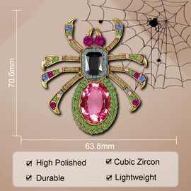 YOQUCOL Rose Red Spider Crystal Brooches Pins for Women Zirconia Rhinestone Gothic Spider Shape Animal Lapel Brooch