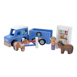 jumini Wooden Farm Vehicles – Eco-Friendly FSC Wood | Non-Toxic Paint | Montessori-Inspired Farm Toy | Perfect for Imaginative Play & Skill Development (Jeep / Horse Trailer)