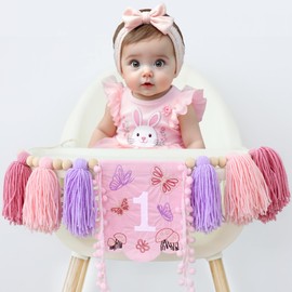 FESTELLAR High Chair Banner Embroidery Highchair 1st Birthday Girl One Year Old High Chair First Banner Wildflower Happy 1st Baby Girl Party Decorations Decor