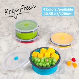 Collapsible Food Storage Containers with Airtight Lid, 40.5 oz, Kitchen Stacking Silicone Collapsible Meal Prep Container Set for Leftover, Microwave Freezer Dishwasher Safe, 4 Colors Round, Set of 4