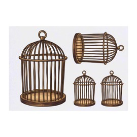 4 x 'Empty Bird Cage' Temporary Tattoos - Water Resistant, Skin-Safe, Non-Toxic Transfers, Mixed Sizes (TO00083548)