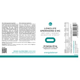 Longlife Spermidine 6mg Anti-Age mit Spermidin, Magnesium und Selen - 239mg, 60 VegeCaps
