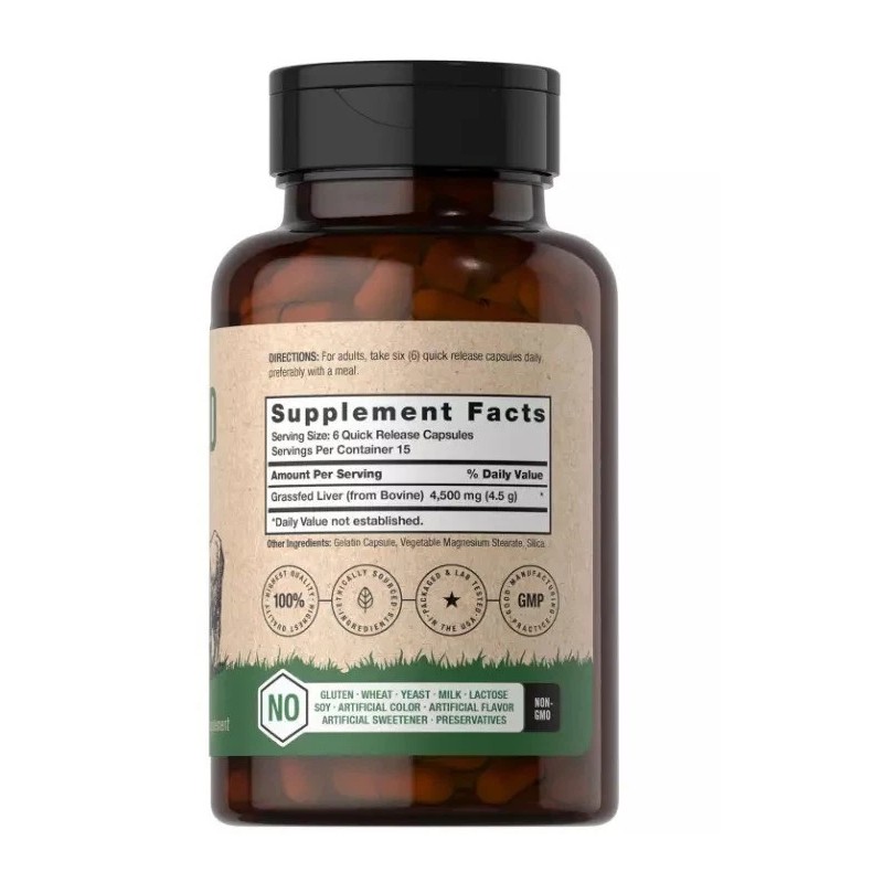Horbaach Grass Fed Beef Liver Supplement 4500mg, 90 Count Pasture
