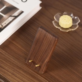 Faluber Wooden Phone Stand with Brass Stake for Tabletops and Desks, Stylish, Walnut Wood Grain Universal Holder, Compatible with Cell Phones, Smartphones, Tablets