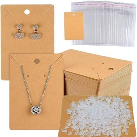 100 Juegos de Tarjetas Para Exhibir de Joyería,con 100 Tarjetas Exhibición de Arete Collar,100 Bolsas Autoadhesivas y 220 Respaldos de Aretes,Tarjetas para Pendientes,Almacenamiento de Collares,Marrón