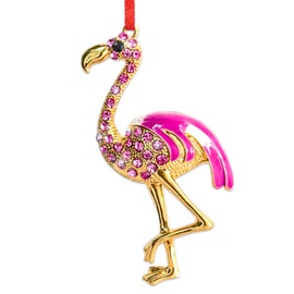 BIZIBAFF Pink Flamingo Christmas Ornament - Metal Sparkly Rhinestones Flamingo Ornament for Christmas Tree Decorations - Christmas Holiday Keepsake Gifts for Women Girls Flamingo Lovers