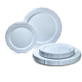 " OCCASIONS " 50 Plates Pack (25 Guests)-Vintage Wedding Party Disposable Plastic Plate Set -25 x 10.25'' Dinner + 25 x 7.5'' Salad/Dessert plates (Portofino Blue)