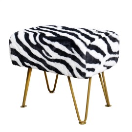Home Soft Things Zebra Print Faux Fur Vanity Stool Chair Soft Foot Rest Ottoman with Metal Legs - 19"x13"x17"