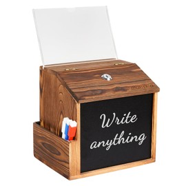 Wood Suggestion Box with Acrylic Holder, Prayer Ballot Comment Box with Slot and Lock, Donation Box with Chalkboard and Keys for Church, Wedding