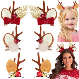 3 Pairs Christmas Hair Clips Cute Reindeer Antlers Ears Holiday Headpiece Hair Accessories Headbands for Women Girls (Cute Christmas Style)