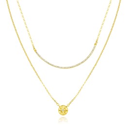 Good Luck Happy-Face Necklaces Rings Stud-Earrings - Dainty Smile Face Jewelry with CZ Simulated Diamond, Cute Preppy Aesthetic Jewelry Gifts for Fashion Women. (Gold Smiley Compass Neck)