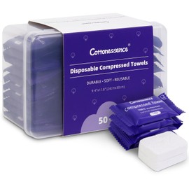 Premium Compressed Towels (50-Pack) - 9.4" x 11.8" Individually Wrapped Coin Tissues, Portable Towels for Travel, Hiking, Gym, Spa, Beauty Salon, Makeup, Baby Care, Outdoor Use