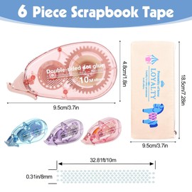 Reh:ncla 6PCS Scrapbook Accessories Glue Tape, 8mm x 10m Double Sided Tape Dispenser, Transparent Glue Roller Tape with Stationery Bag, Scrapbook Supplies for School Home DIY Crafting Gift Wrapping