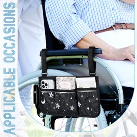 Wheelchair Side Bags for The Armrest Wheelchair Arm Bag Carry Bag Arm Rest Pouch with Cup Holder Pattern Reflective Strip Waterproof Electric Wheelchair Bags for Walkers Elderly Seniors Adults