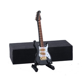 Dselvgvu Wooden Miniature Electric Guitar with Stand and Case Mini Musical Instrument Electric Guitar Replica Collectible Figurines Model Home Decoration Display Ornament (Black, 3.92"x1.24"x0.37")
