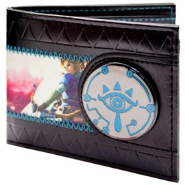 Zelda Breath of The Wild Blue Sheikah Eye Emblem Wallet Bi-Fold ID & Card Holder, Black