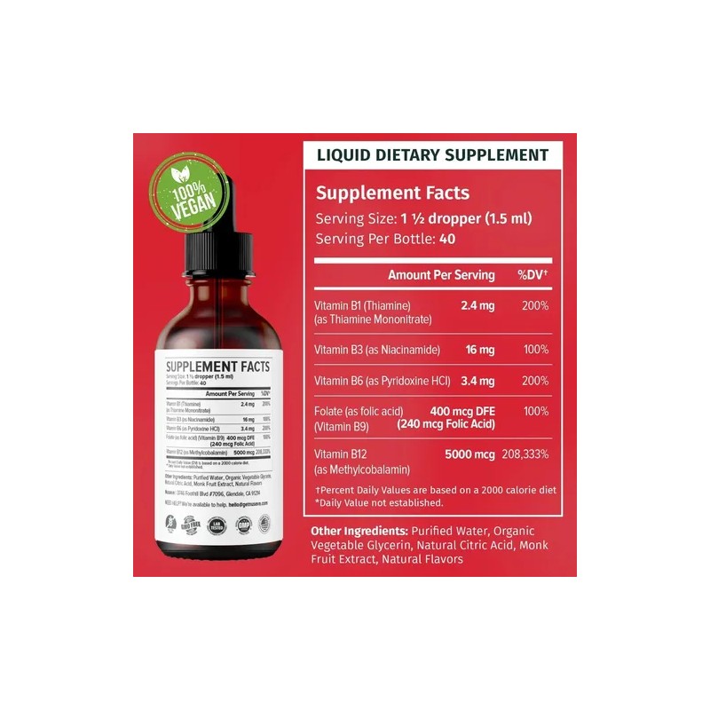 Complejo De Vitamina B Sublingual Vegano 60 Ml Hecho En