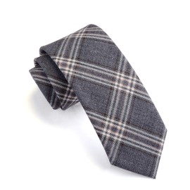 GUSLESON Gray Plaid Ties for Men Cotton Striped Tie Skinny Necktie (0910-13)