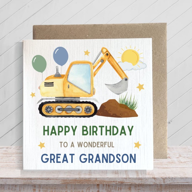 Second Ave Great Grandson Birthday Children's Kids Baby Digger Square