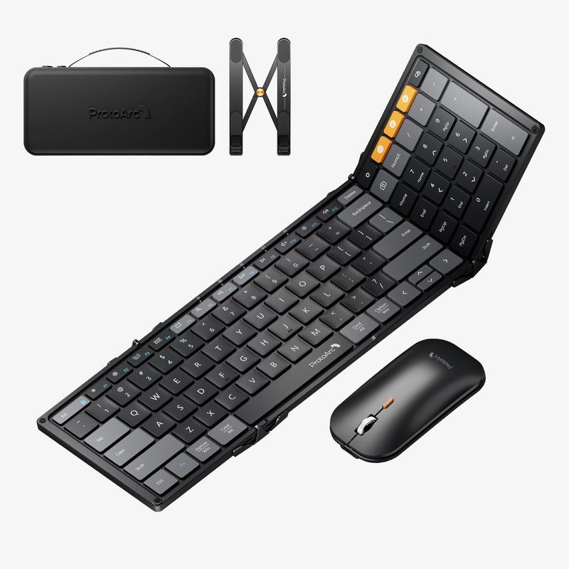 ProtoArc XKM01 CaseUp Foldable Keyboard Mouse Combo, Portable Bluetooth Keyboard