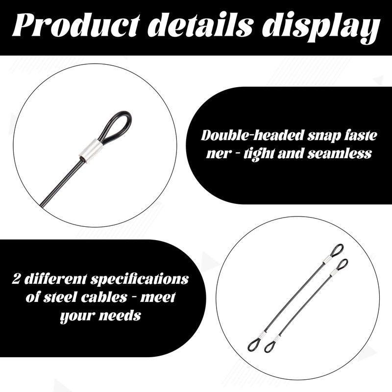 Safety Cable Lock,4PCS 8"" & 4PCS 12"" Black Stainless Steel