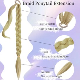 Black 24inch Braid Hair Extension DIY Braided Ponytail Extension with Hair Tie Curly Wrap Around Hair Extensions Ponytail Braid for Women (613#, 24inch(Pack of 1))