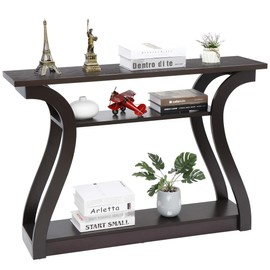 SUPER DEAL 3 Tier Narrow Console Table Accent Sofa Table Wood Entryway Table Decorative Hallway Table with Shelves, Curved Frame for Living Room Front Door Entrance, 47 in Espresso