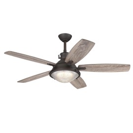 Westinghouse 7307300 Oyster Bay, Vintage-Style Dimmable LED Ceiling Fan with Light and Remote Control, 52 Inch, Black-Bronze Finish, Clear Prismatic Glass