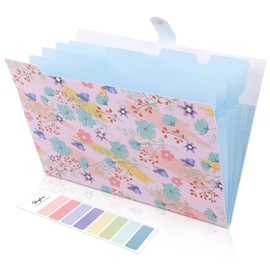 SKYDUE Expanding File Folder with 5 Pockets, Accordion File Organizer,Portable Receipt Paper Documents Organizer,Letter Size Filing Folder School Office Supplies,Blue Flower
