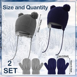 Suhine 2 Set Unisex Winter Baby Toddler Hat Glove Set Warm Fleece Knitted Beanie Cap Newborn Beanie Mitten for Infant Boys Girls, 1-4 Years
