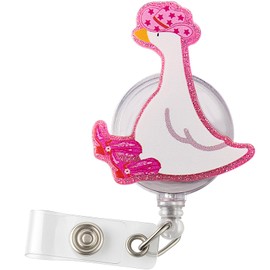 Pink Silly Goose Badge Reel: Retractable ID Card Badge Holder with 360° Rotating Alligator Clip - Cute Funny Badge Reel Accessories for Nurses Healthcare Teachers Students