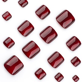 24 Pcs Wine Red Press on Toenails for Women - YEFIUO Square Fake Toe Nails Press ons Nail Art Tip with Cat's Eye Flash Design Full Cover Toe Press on Nails Acrylic False Toe Nails Glue on Nails