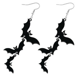 Halloween Bat Dangle Earrings – Black Triple Bat Drop Jewelry for Spooky Party & Costume Accessories