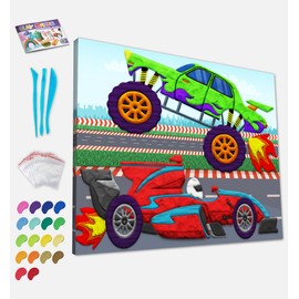 Mess-Free Car Clay Painting Kit, Air Dry Clay Modelling Kit, Sensory 3D Canvas Fun Arts and Crafts Kit for Kids, Pre-Framed 40x30cm with Tools & Idea Guide – Fun, Hands-On Gift for Creativity