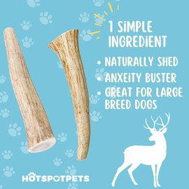 hotspot pets Deer Antlers for Dogs - 7+ Inch Large Dog Antler Chews Naturally Shed Antler Bone for Large Breed Aggressive Chewers - Made in USA -Promotes Dental Hygiene (4 Count)
