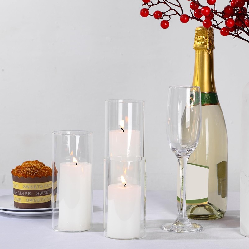 Shihanee White Pillar Candles and Glass Cylinder Vases Clear Cylinder