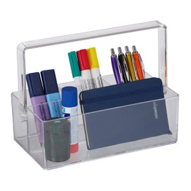 Relaxdays 4 Compartments Plastic Desk Organizer & Cosmetic Storage Portable Clear 18.5 x 25.5 x 13.5cm