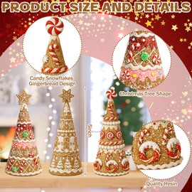 Simgoing 3 Pack Gingerbread Christmas Tree Figurines Christmas Tabletop Decorations Resin Gingerbread Cone Tree Decor Figurines for Xmas Home Centerpieces Tiered Tray Ornament Gifts
