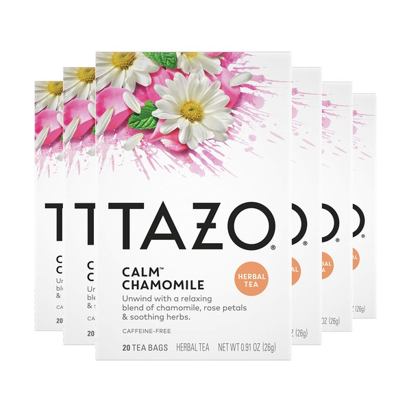 Tazo Calm Chamomile Tea Bags For a Delicious Calming Tea Beverage Herbal Tea Caffeine-Free 20 Count (Pack of 6)