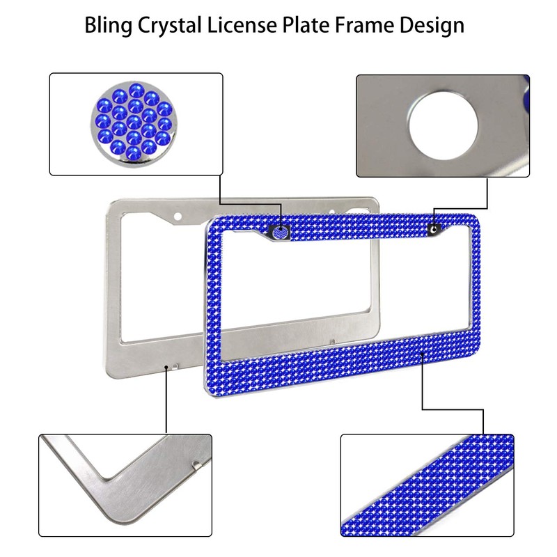 Gioyonil 2 Pack License Plate Frames: Stainless Steel Handcrafted Sapphire
