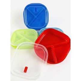 Set of 4 - Microwave Food Storage Containers, Meal Prep Box, Bento Boxes - 3 Section/Compartment Divided Plates w/Vented Lid BPA Free