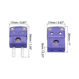 MECCANIXITY Mini E Type Thermocouple Wire Connectors Male Female Plug Adapter High Temperature 220°C(428°F) for Thermocouple Sensor Probe Purple 3 Set
