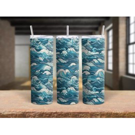 Mugzan Wild Ocean Waves Stainless Steel Straight Skinny 20 Oz Tumbler With Lid & Straw