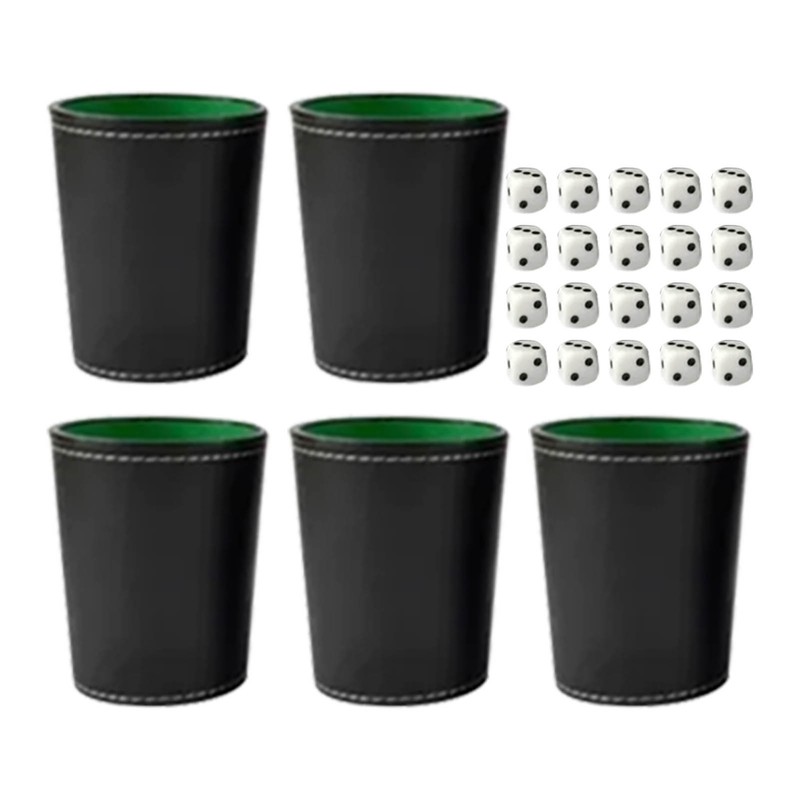 5Pcs PU Leather Dice Cup Set with 20 Dot Dices