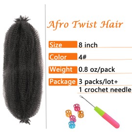Springy Afro Twist Hair 8 Inch 3 Packs Pre Fluffed Marley Twist Braiding Hair for Black Women (8 inch 4#)