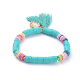 Turquoise Colour Polymer Clay Beads Stretchable Bracelets
