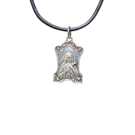 St. Theresa Pendant Women Leather Necklace - The Little Flower, Catholic Pendant, Religious Charm, Rosary Jewelry, Lisieux, Mother Gift, Christmas Present, Christian Gifts for Friend (Silver)